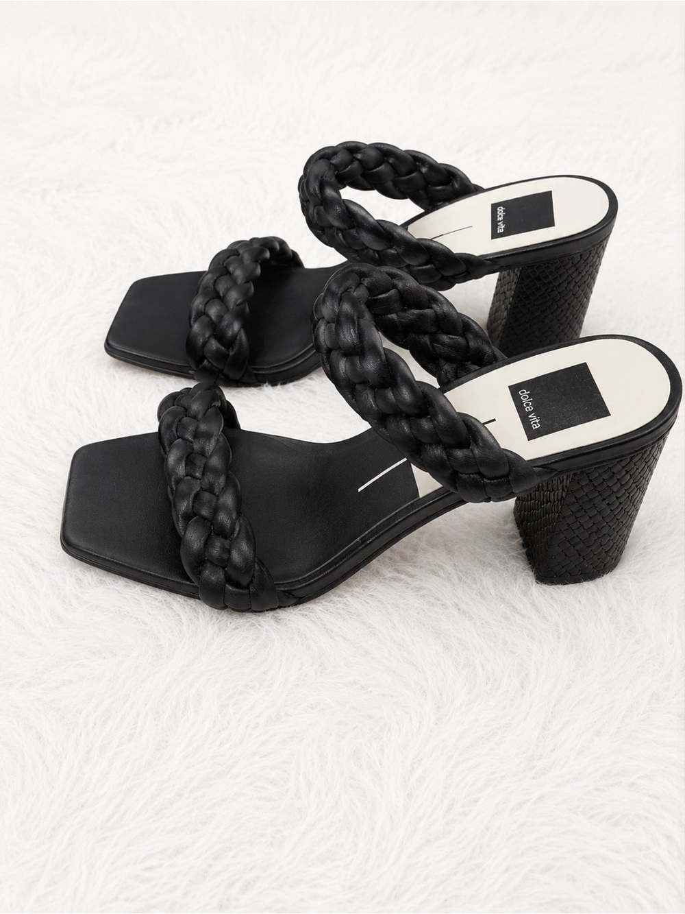 Dolce Vita Braided Block Heel Sandals Women’s Size 7 Black Square Toe Trendy - Picture 2 of 6
